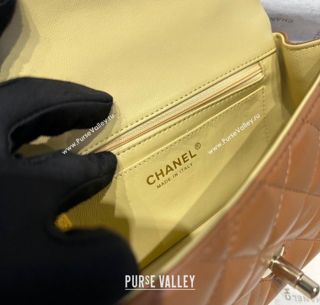 Chanel Coco Bicolor Lambskin Mini Flap Bag with Top Handle AS2431 Brown/Yellow 2025 (yezi-250213025)
