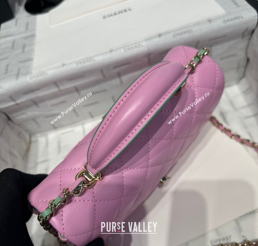 Chanel Coco Bicolor Lambskin Mini Flap Bag with Top Handle AS2431 Pink/Green 2025 (yezi-250213026)