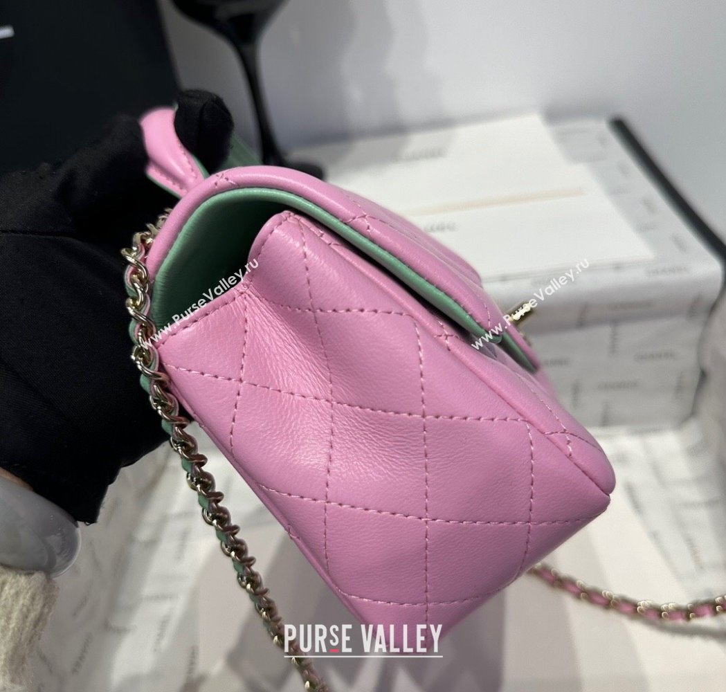 Chanel Coco Bicolor Lambskin Mini Flap Bag with Top Handle AS2431 Pink/Green 2025 (yezi-250213026)