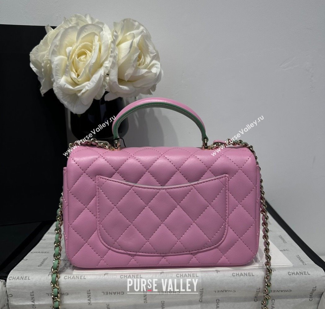 Chanel Coco Bicolor Lambskin Mini Flap Bag with Top Handle AS2431 Pink/Green 2025 (yezi-250213026)