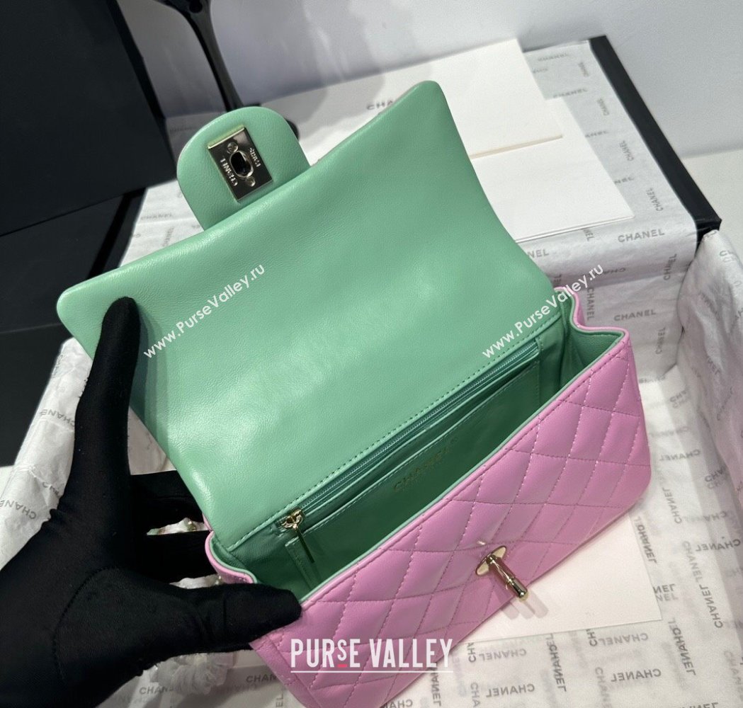Chanel Coco Bicolor Lambskin Mini Flap Bag with Top Handle AS2431 Pink/Green 2025 (yezi-250213026)