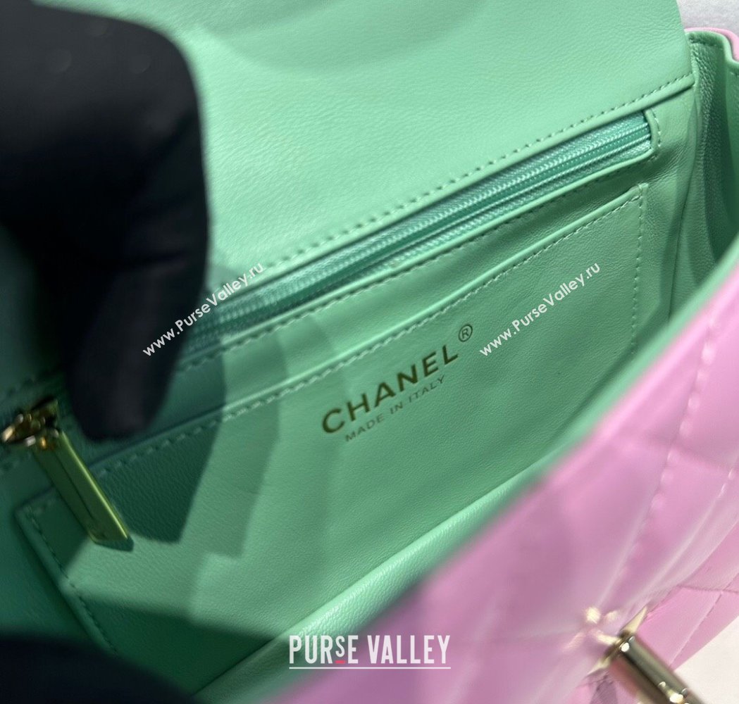 Chanel Coco Bicolor Lambskin Mini Flap Bag with Top Handle AS2431 Pink/Green 2025 (yezi-250213026)