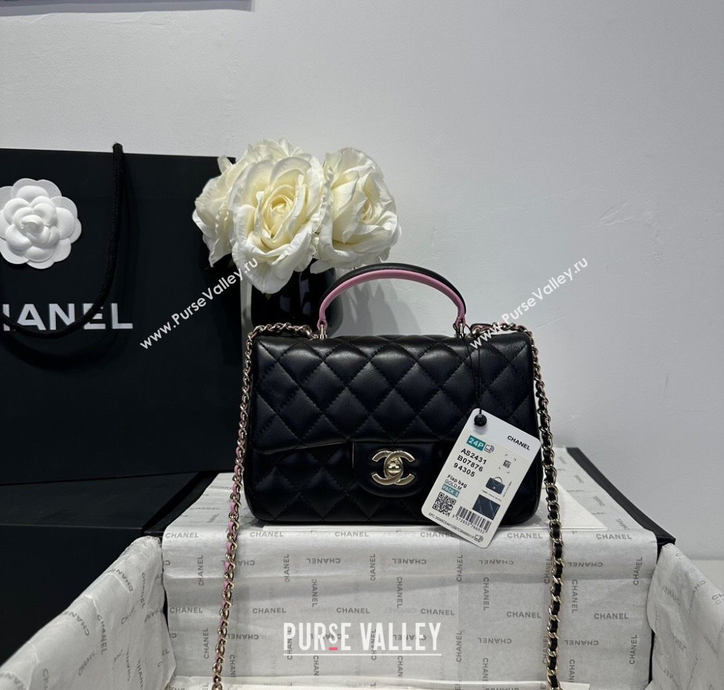 Chanel Coco Bicolor Lambskin Mini Flap Bag with Top Handle AS2431 Black/Pink 2025 (yezi-250213027)