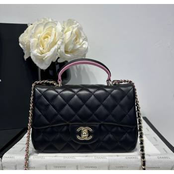 Chanel Coco Bicolor Lambskin Mini Flap Bag with Top Handle AS2431 Black/Pink 2025 (yezi-250213027)
