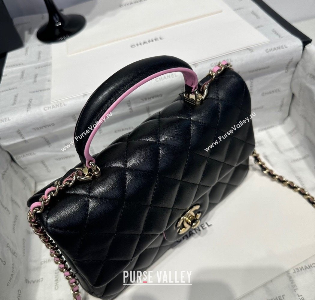 Chanel Coco Bicolor Lambskin Mini Flap Bag with Top Handle AS2431 Black/Pink 2025 (yezi-250213027)