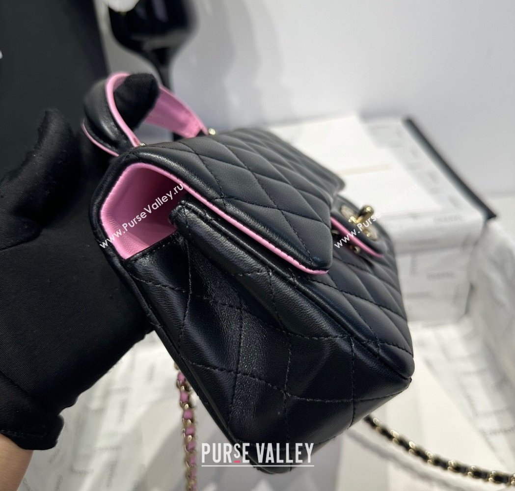 Chanel Coco Bicolor Lambskin Mini Flap Bag with Top Handle AS2431 Black/Pink 2025 (yezi-250213027)