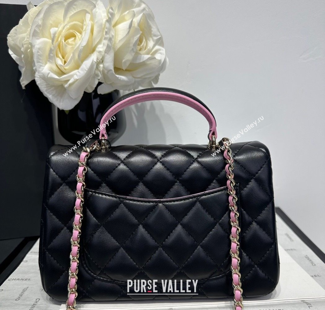 Chanel Coco Bicolor Lambskin Mini Flap Bag with Top Handle AS2431 Black/Pink 2025 (yezi-250213027)
