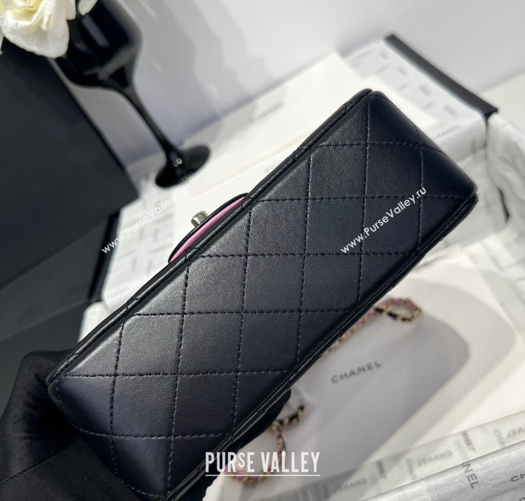 Chanel Coco Bicolor Lambskin Mini Flap Bag with Top Handle AS2431 Black/Pink 2025 (yezi-250213027)