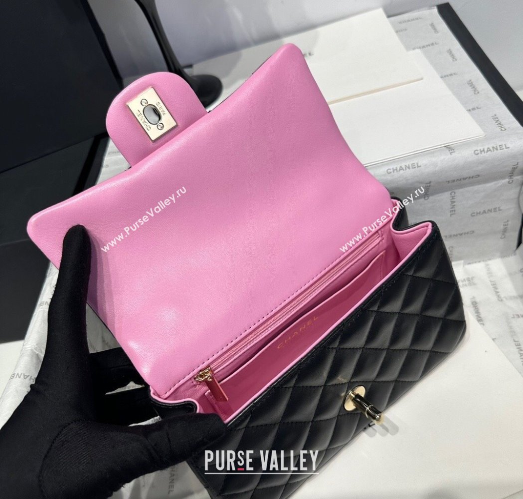 Chanel Coco Bicolor Lambskin Mini Flap Bag with Top Handle AS2431 Black/Pink 2025 (yezi-250213027)