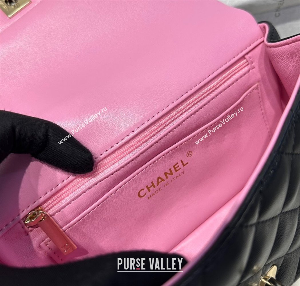 Chanel Coco Bicolor Lambskin Mini Flap Bag with Top Handle AS2431 Black/Pink 2025 (yezi-250213027)