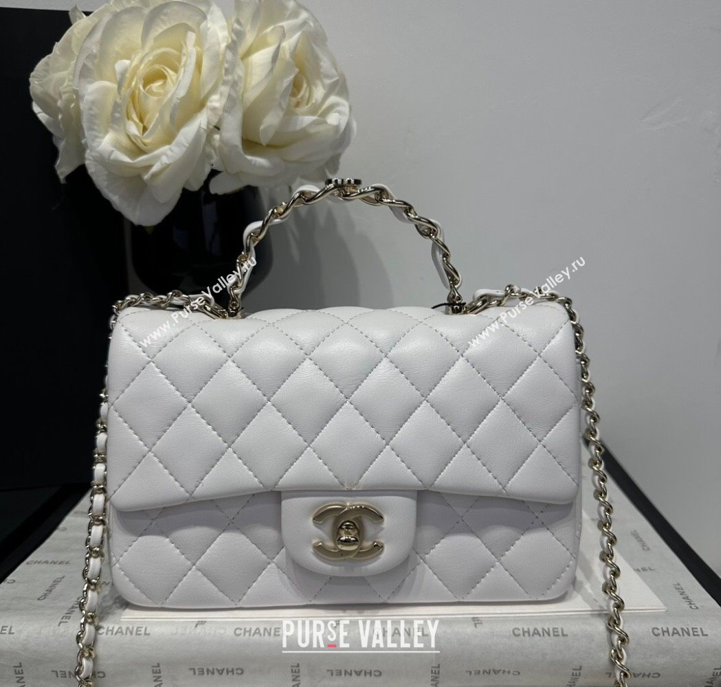 Chanel Coco Lambskin Mini Flap Bag with Chain Top Handle AS2431 White 2025 (yezi-250213028)