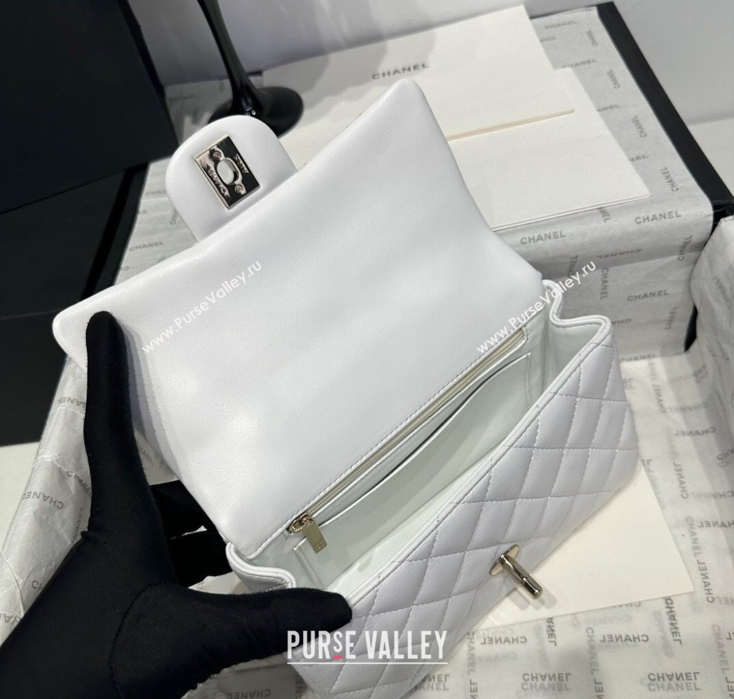 Chanel Coco Lambskin Mini Flap Bag with Chain Top Handle AS2431 White 2025 (yezi-250213028)