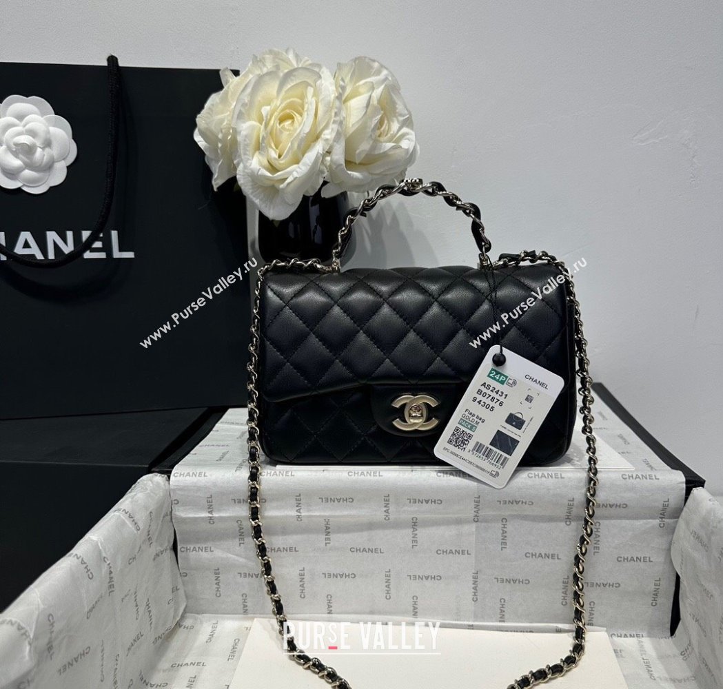 Chanel Coco Lambskin Mini Flap Bag with Chain Top Handle AS2431 Black 2025 (yezi-250213029)