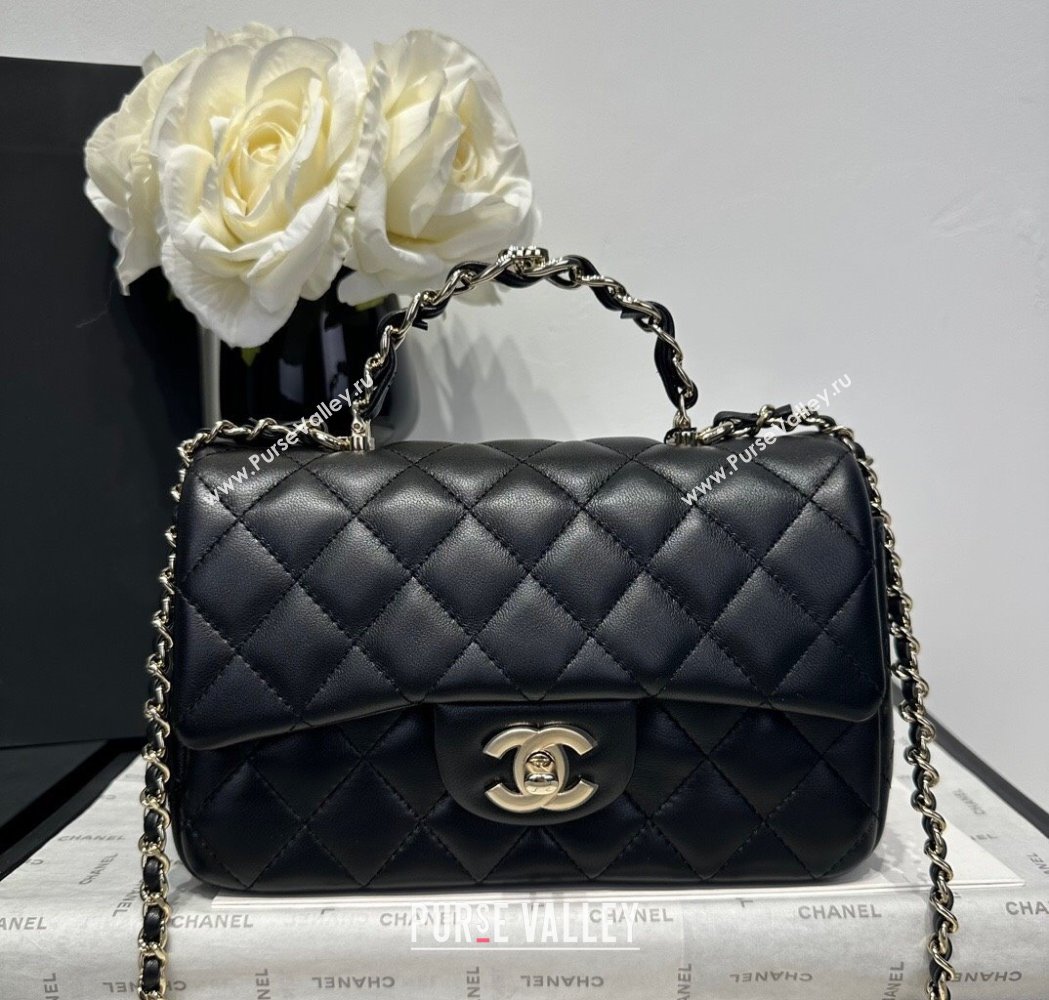 Chanel Coco Lambskin Mini Flap Bag with Chain Top Handle AS2431 Black 2025 (yezi-250213029)