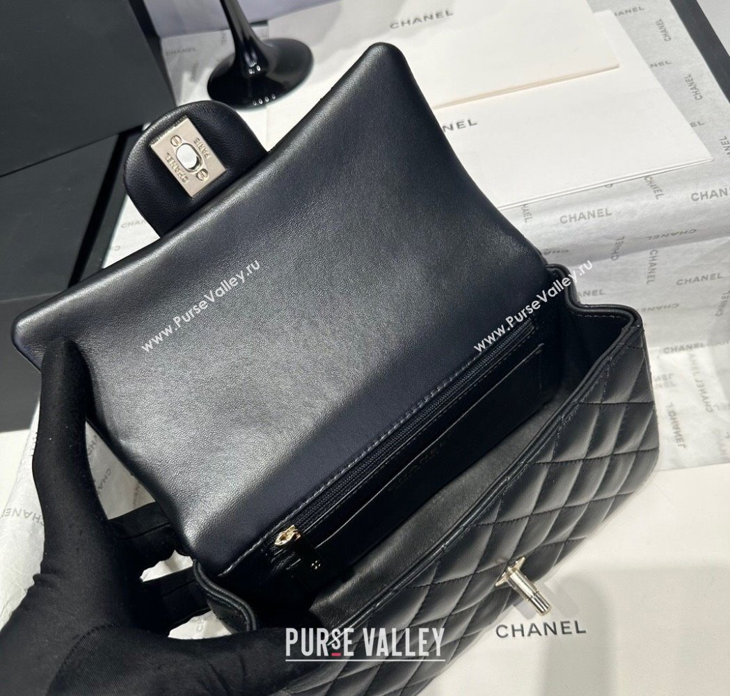 Chanel Coco Lambskin Mini Flap Bag with Chain Top Handle AS2431 Black 2025 (yezi-250213029)