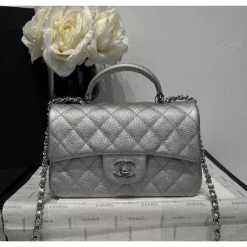 Chanel Coco Grained Calfskin Mini Flap Bag with Chain Top Handle AS2431 Silver 2025 0213 (yezi-250213030)