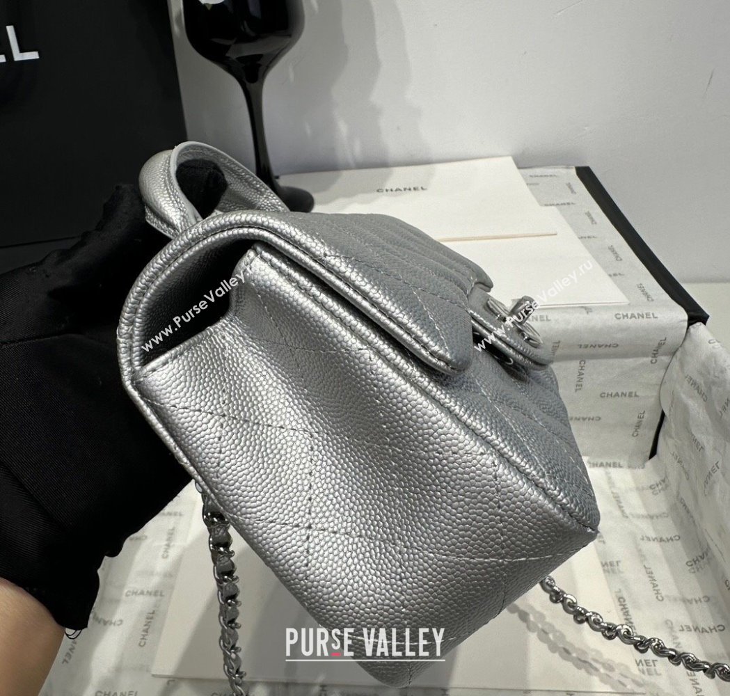 Chanel Coco Grained Calfskin Mini Flap Bag with Chain Top Handle AS2431 Silver 2025 0213 (yezi-250213030)