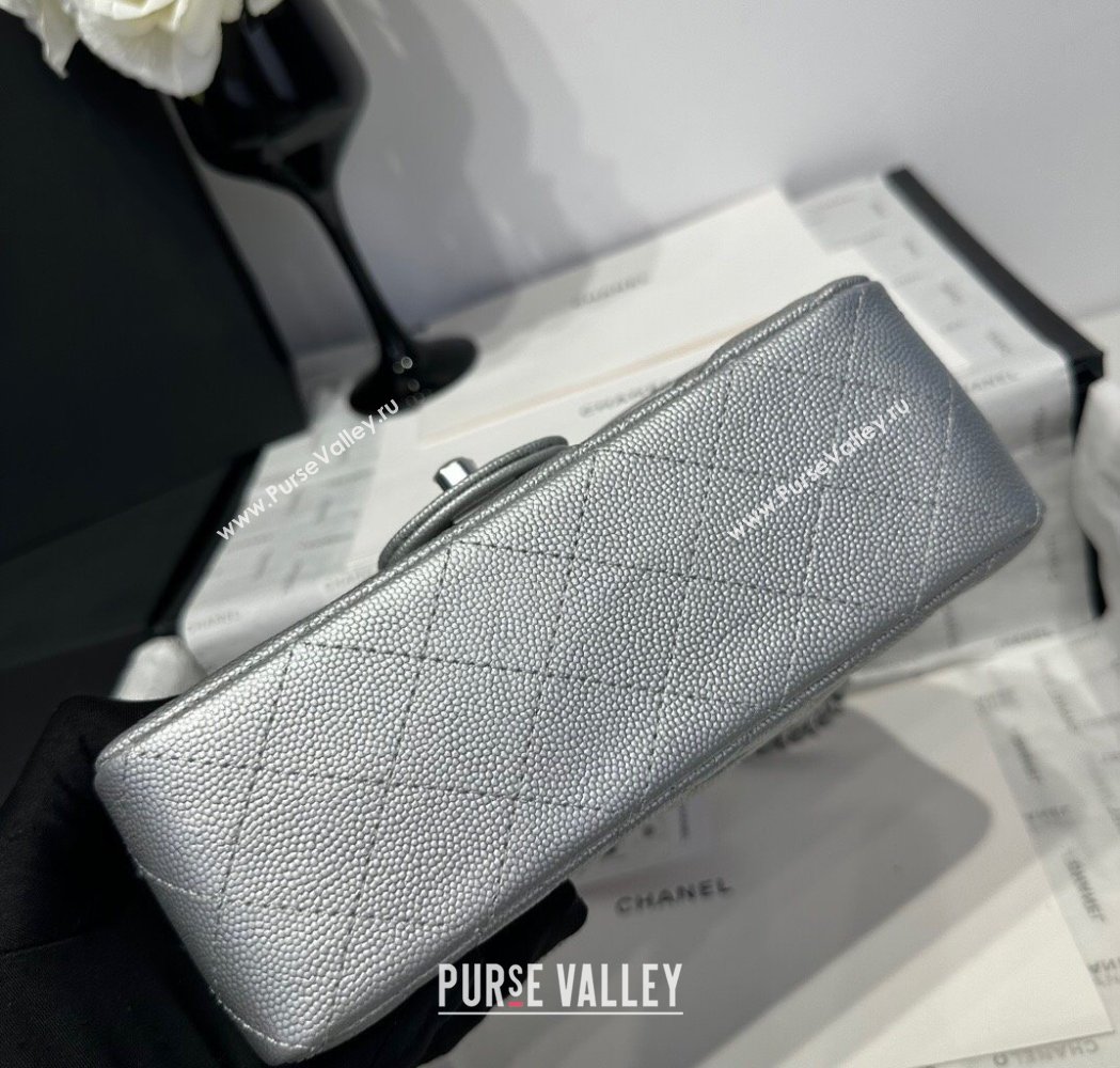 Chanel Coco Grained Calfskin Mini Flap Bag with Chain Top Handle AS2431 Silver 2025 0213 (yezi-250213030)