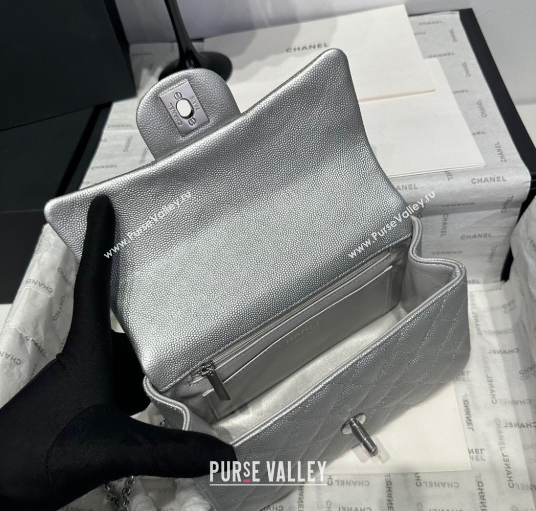 Chanel Coco Grained Calfskin Mini Flap Bag with Chain Top Handle AS2431 Silver 2025 0213 (yezi-250213030)