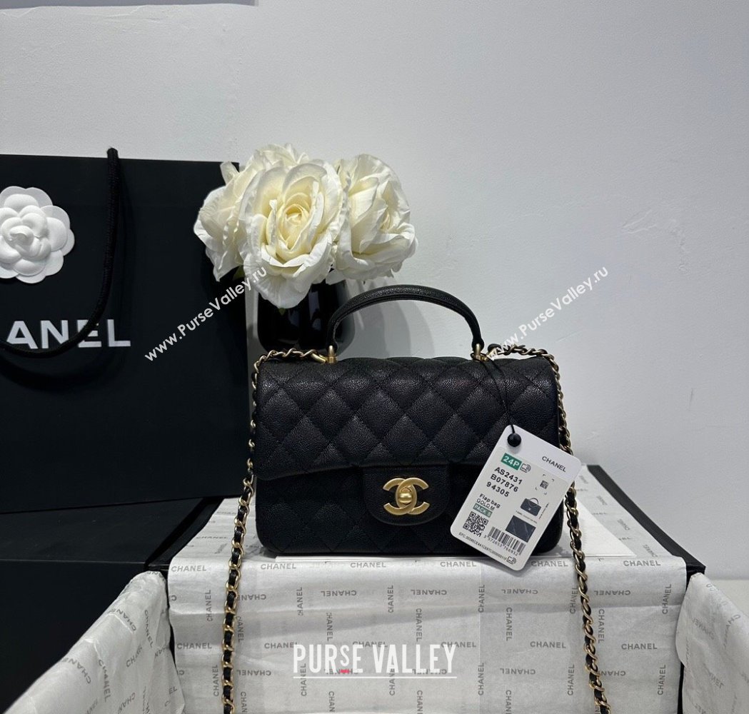 Chanel Coco Grained Calfskin Mini Flap Bag with Chain Top Handle AS2431 Black 2025 0213 (yezi-250213031)