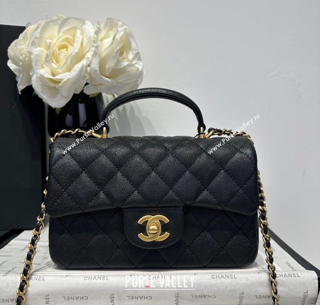 Chanel Coco Grained Calfskin Mini Flap Bag with Chain Top Handle AS2431 Black 2025 0213 (yezi-250213031)