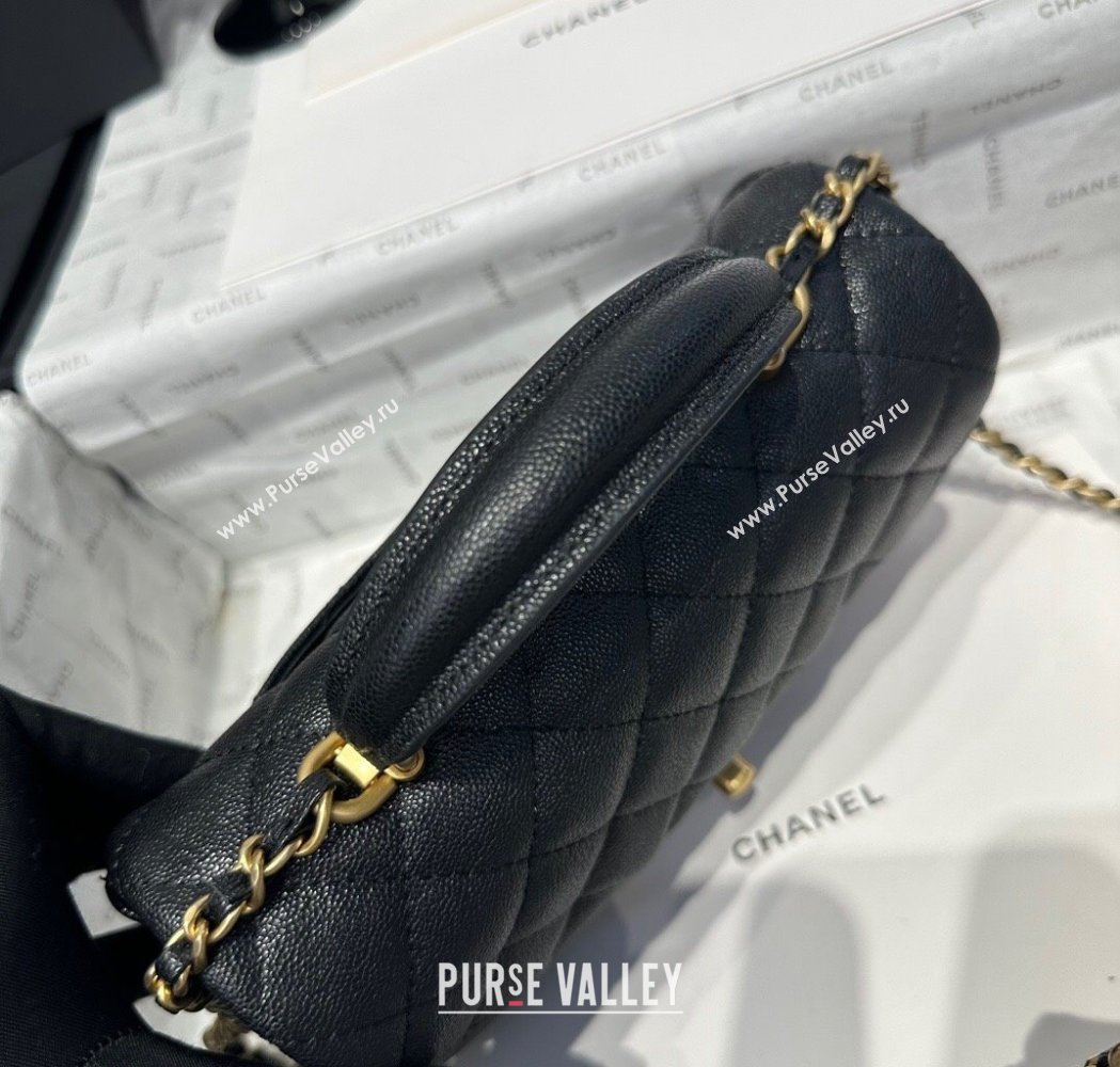 Chanel Coco Grained Calfskin Mini Flap Bag with Chain Top Handle AS2431 Black 2025 0213 (yezi-250213031)