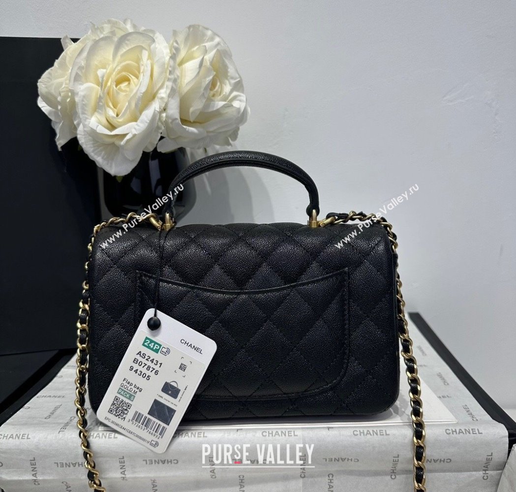 Chanel Coco Grained Calfskin Mini Flap Bag with Chain Top Handle AS2431 Black 2025 0213 (yezi-250213031)