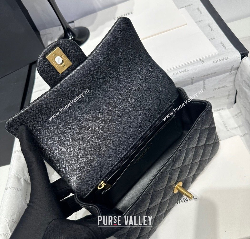 Chanel Coco Grained Calfskin Mini Flap Bag with Chain Top Handle AS2431 Black 2025 0213 (yezi-250213031)