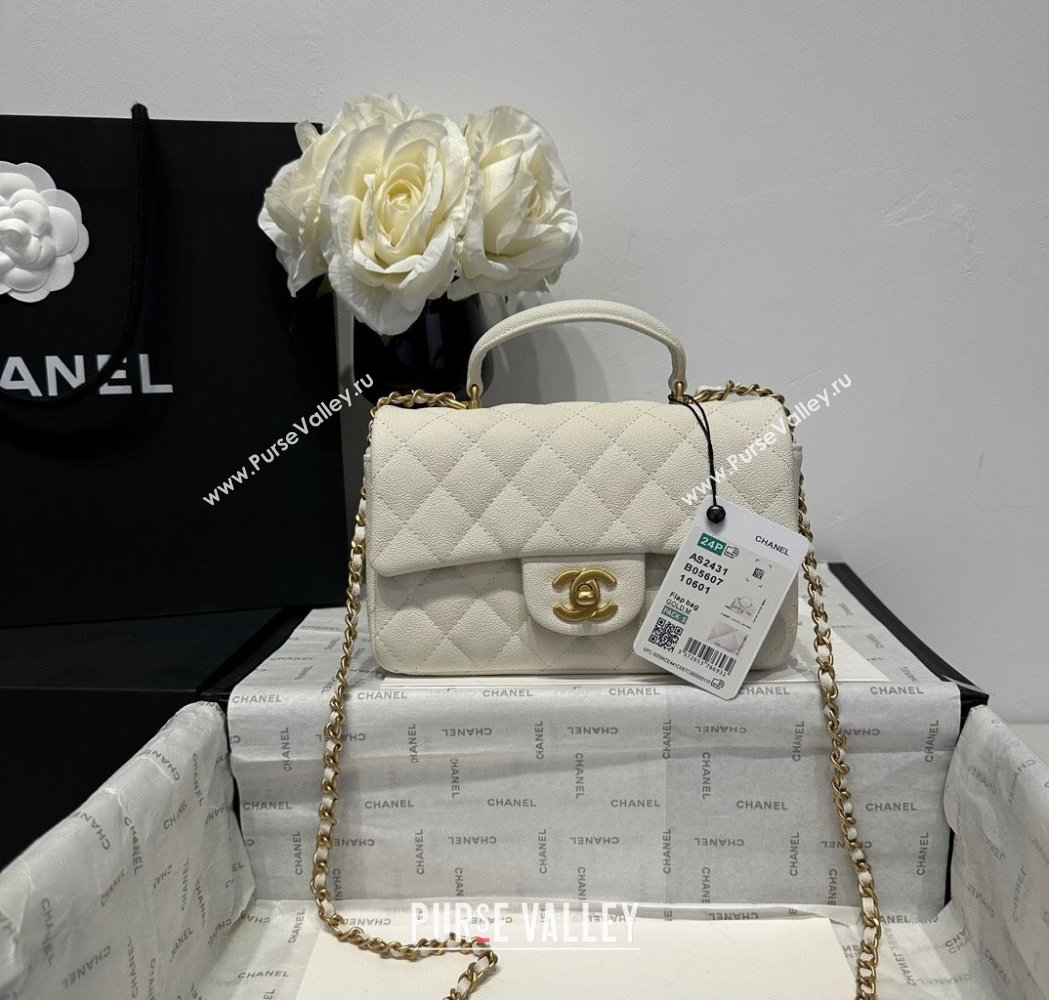 Chanel Coco Grained Calfskin Mini Flap Bag with Chain Top Handle AS2431 White 2025 0213 (yezi-250213032)