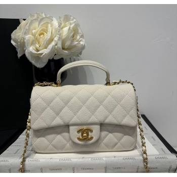 Chanel Coco Grained Calfskin Mini Flap Bag with Chain Top Handle AS2431 White 2025 0213 (yezi-250213032)