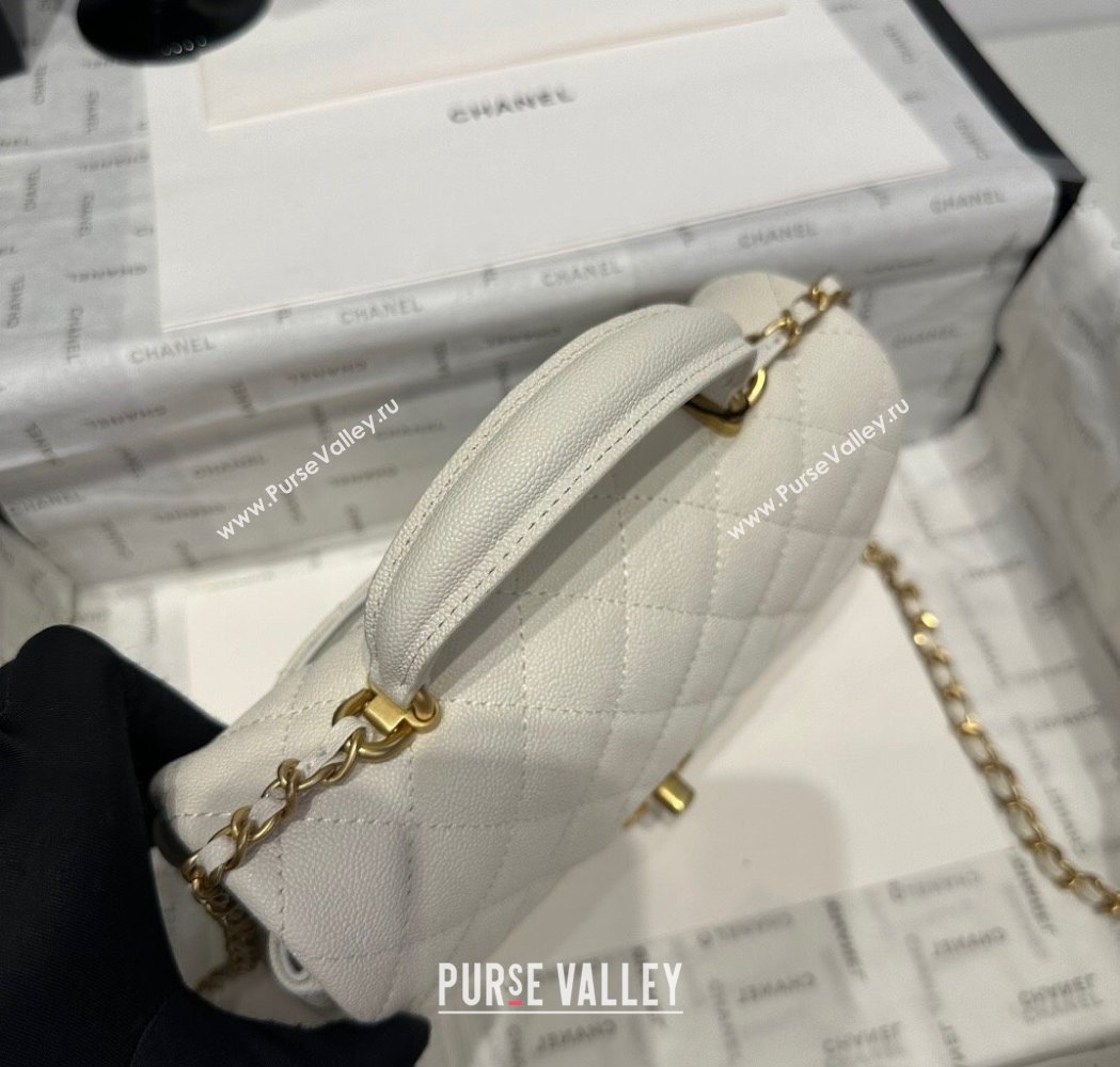 Chanel Coco Grained Calfskin Mini Flap Bag with Chain Top Handle AS2431 White 2025 0213 (yezi-250213032)