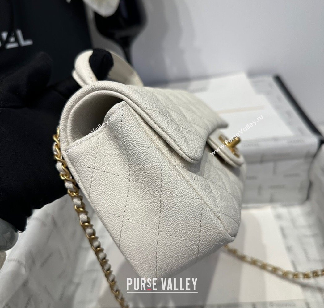Chanel Coco Grained Calfskin Mini Flap Bag with Chain Top Handle AS2431 White 2025 0213 (yezi-250213032)