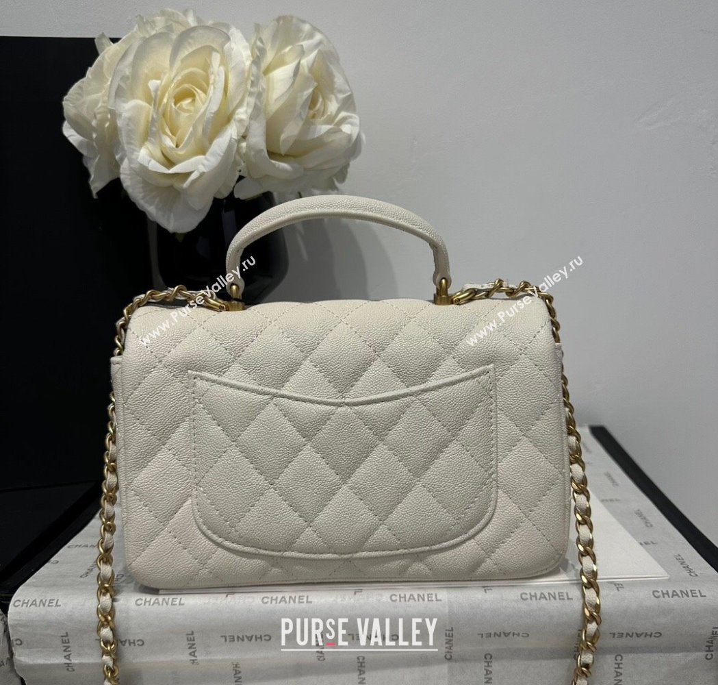 Chanel Coco Grained Calfskin Mini Flap Bag with Chain Top Handle AS2431 White 2025 0213 (yezi-250213032)