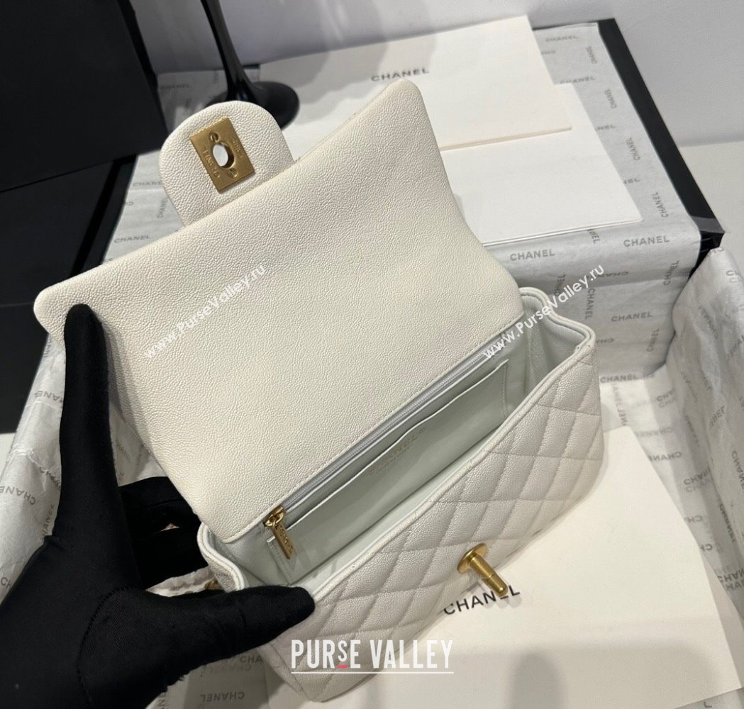 Chanel Coco Grained Calfskin Mini Flap Bag with Chain Top Handle AS2431 White 2025 0213 (yezi-250213032)