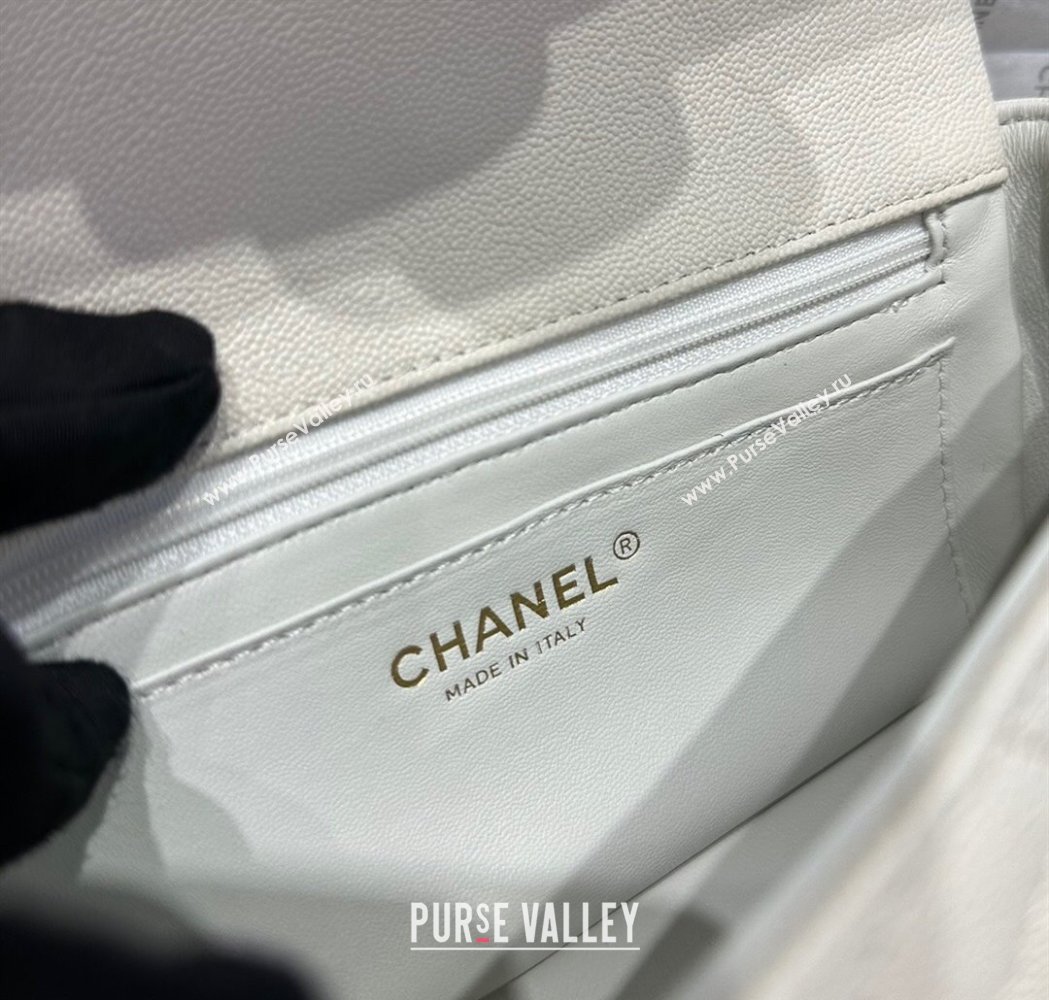 Chanel Coco Grained Calfskin Mini Flap Bag with Chain Top Handle AS2431 White 2025 0213 (yezi-250213032)