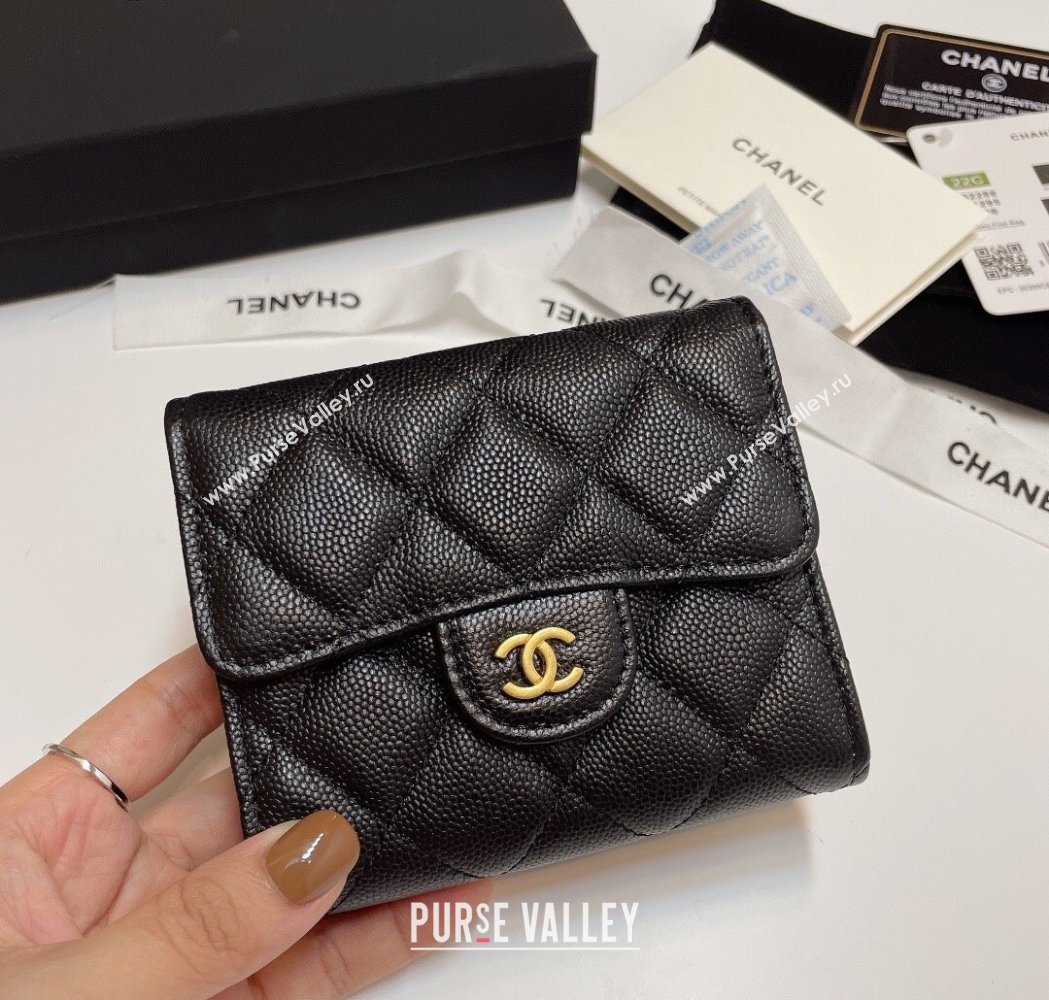 Chanel Grained Calfskin Card Holder Wallet Black/Vintage Gold 2025 82288 (SSZ-250212065)