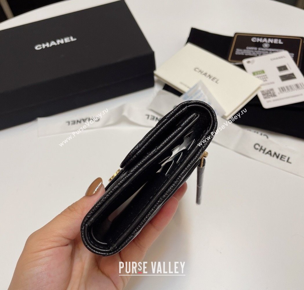 Chanel Grained Calfskin Card Holder Wallet Black/Vintage Gold 2025 82288 (SSZ-250212065)