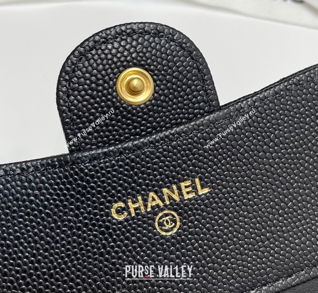 Chanel Grained Calfskin Card Holder Wallet Black/Vintage Gold 2025 82288 (SSZ-250212065)