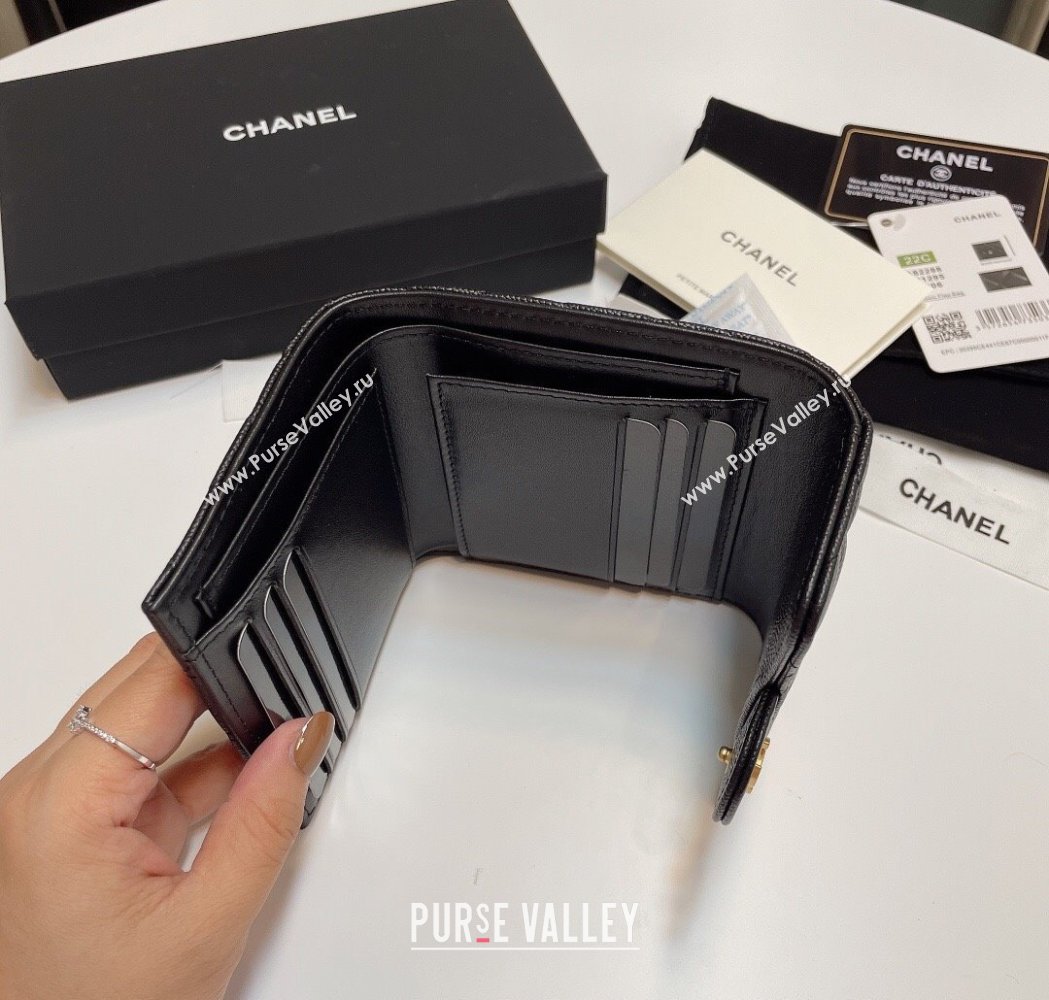 Chanel Grained Calfskin Card Holder Wallet Black/Vintage Gold 2025 82288 (SSZ-250212065)