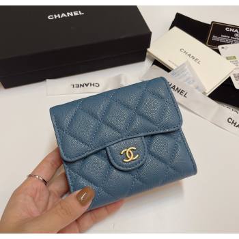 Chanel Grained Calfskin Card Holder Wallet Denim Blue 2025 82288 (SSZ-250212067)