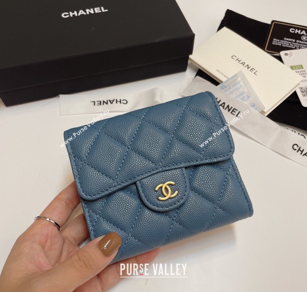 Chanel Grained Calfskin Card Holder Wallet Denim Blue 2025 82288 (SSZ-250212067)