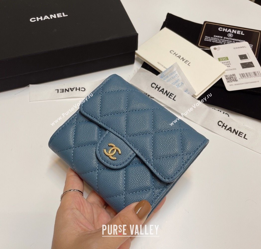 Chanel Grained Calfskin Card Holder Wallet Denim Blue 2025 82288 (SSZ-250212067)