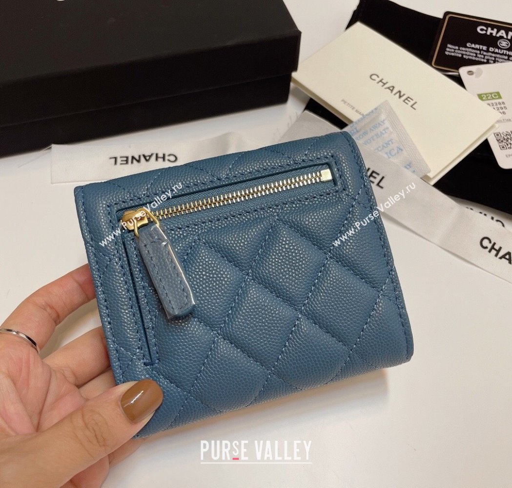 Chanel Grained Calfskin Card Holder Wallet Denim Blue 2025 82288 (SSZ-250212067)