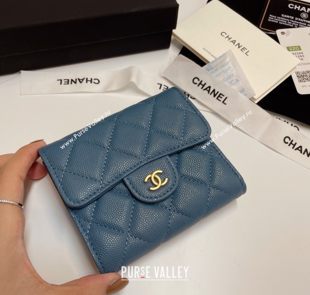 Chanel Grained Calfskin Card Holder Wallet Denim Blue 2025 82288 (SSZ-250212067)