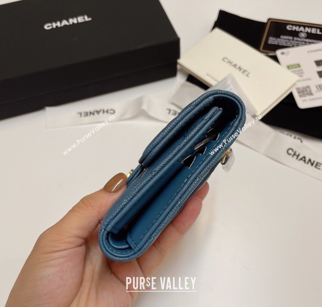Chanel Grained Calfskin Card Holder Wallet Denim Blue 2025 82288 (SSZ-250212067)