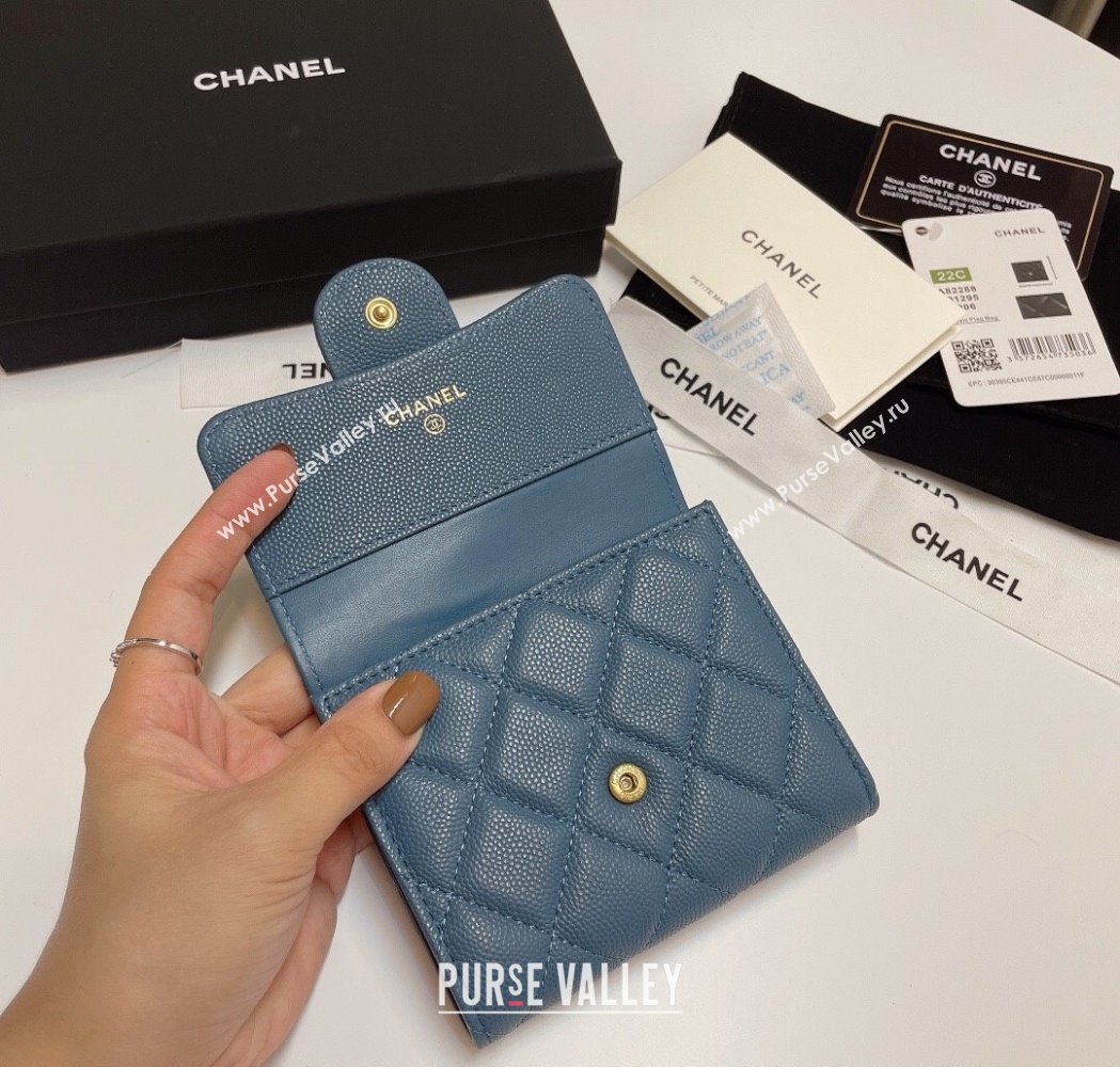 Chanel Grained Calfskin Card Holder Wallet Denim Blue 2025 82288 (SSZ-250212067)