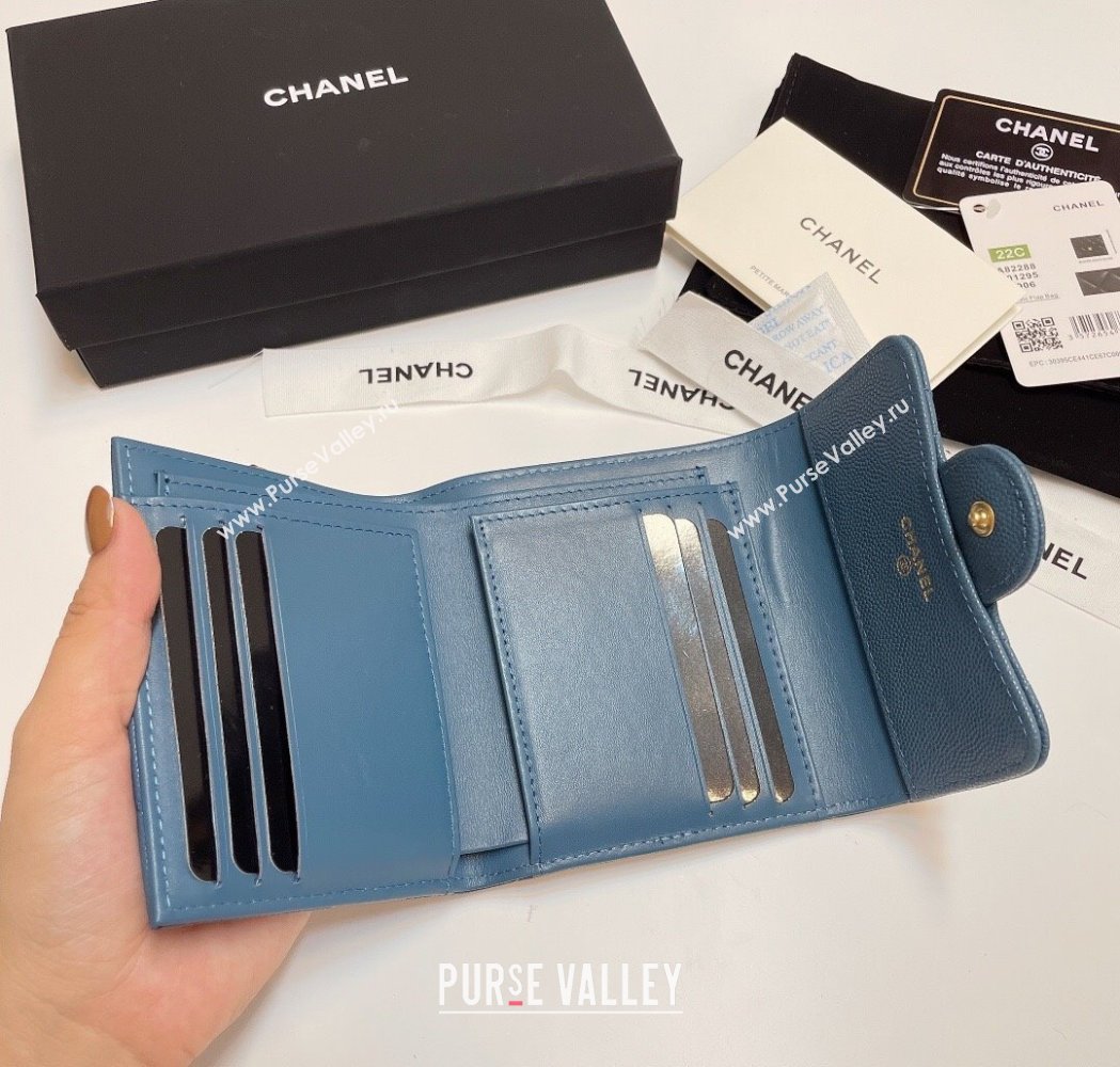 Chanel Grained Calfskin Card Holder Wallet Denim Blue 2025 82288 (SSZ-250212067)