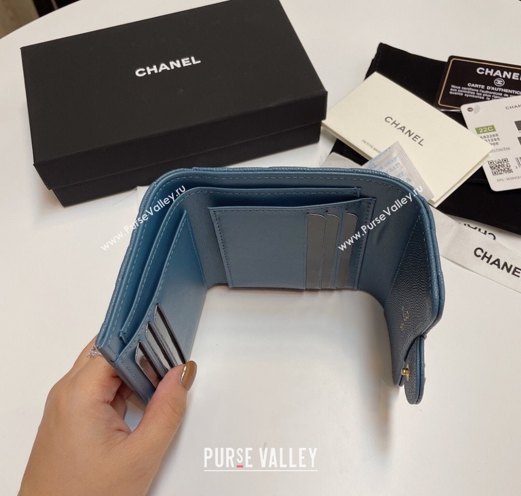 Chanel Grained Calfskin Card Holder Wallet Denim Blue 2025 82288 (SSZ-250212067)