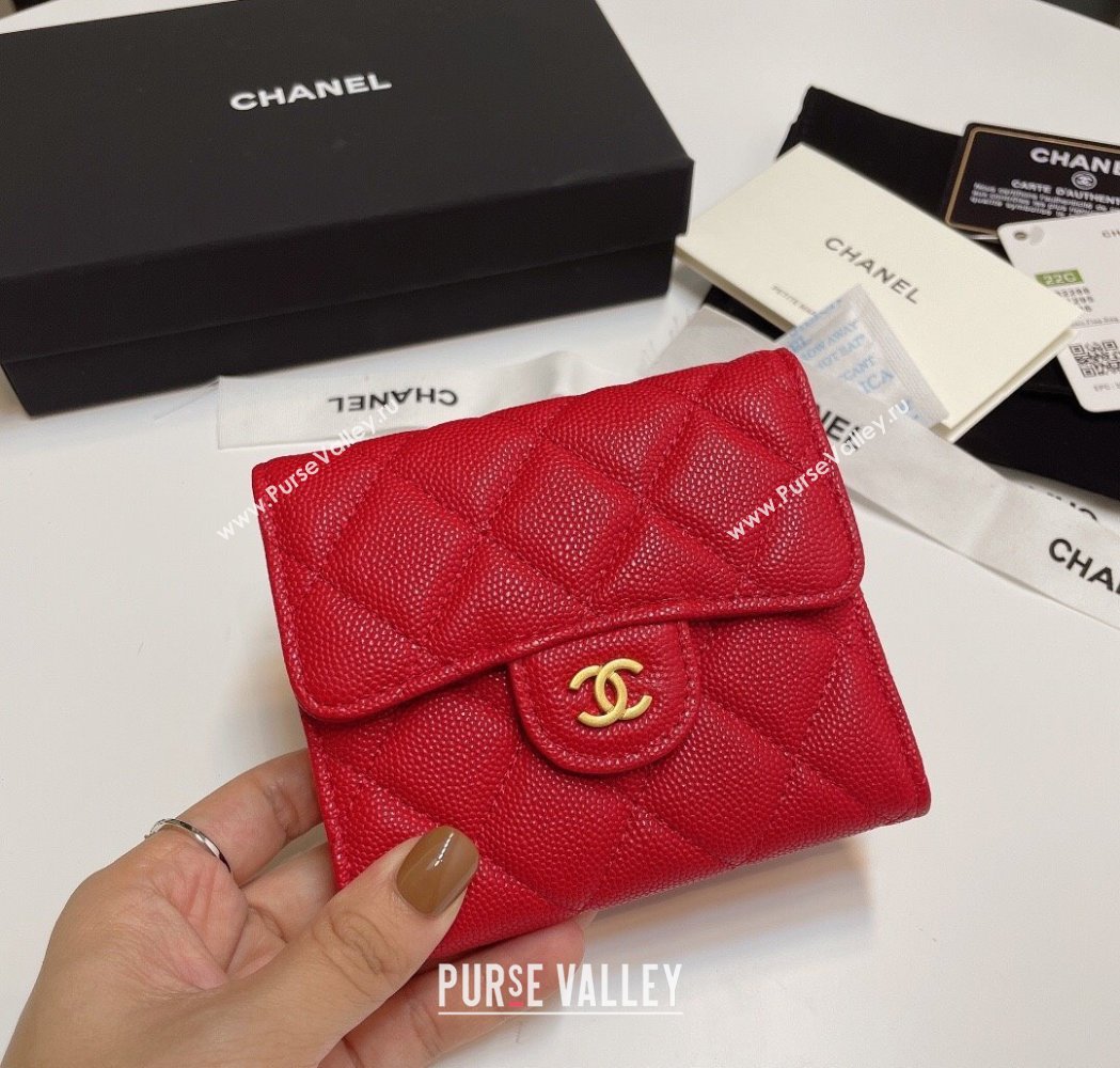 Chanel Grained Calfskin Card Holder Wallet Red 2025 82288 (SSZ-250212068)