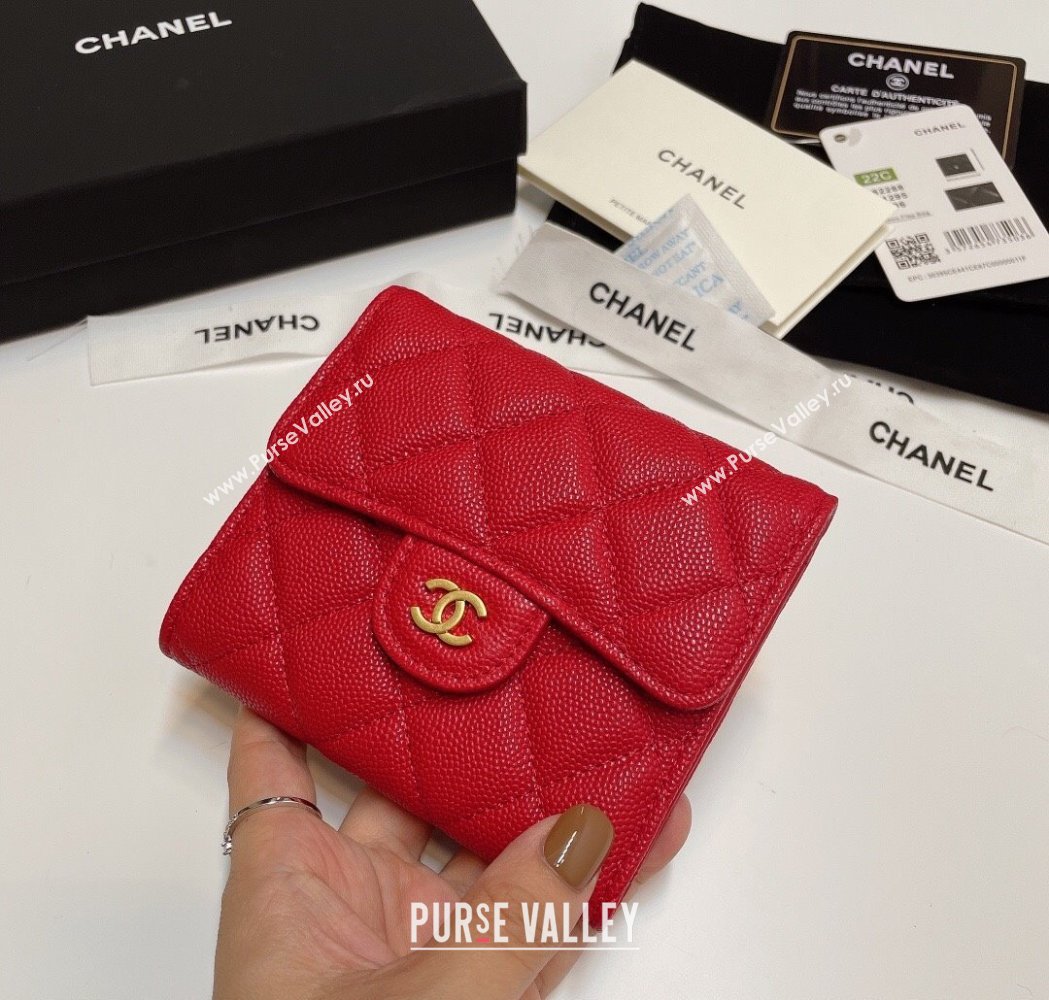 Chanel Grained Calfskin Card Holder Wallet Red 2025 82288 (SSZ-250212068)